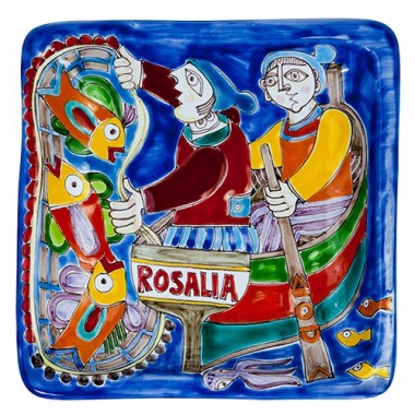 Piatto Quadrato 24x24 DS 23 Pescatori Ceramiche De Simone Piatto Quadrato 24x24 DS 23 Pescatori Ceramiche De Simone